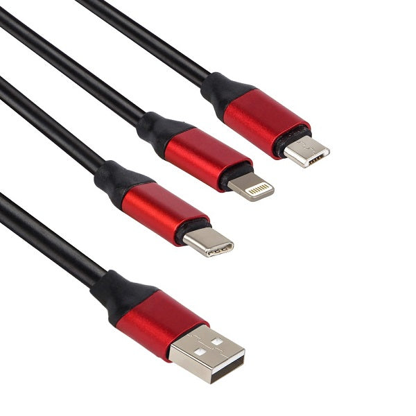 Multifunction 3 in 1 Cable for Android, Apple & Type C Devices