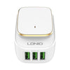 LDNIO 3 USB Port Wall Adapter 3.4AMP with LED Night Lamp Light - A3305